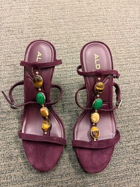 ALDO Plum Suede Gem-Embellished Strappy Sandals